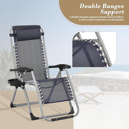 Athena Collection 3 in 1 Patio Lounge Chair Foldable Camping Chair with Headrest Chaise Lounge Nap Chair with Removable Thick Cushion Reclining Beach Sleeping Chair for Indoor and Outdoor, Blue