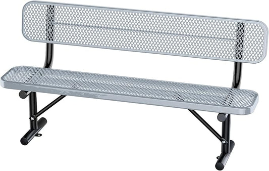 Heavy Duty Park Bench for Outside, Metal Park Bench with Back Portable Frame, Outdoor Steel Mesh Garden Bench with Backrest for Garden, Lawn, Patio, Porch, Park, Yard (Grey, 6FT/73INCH)