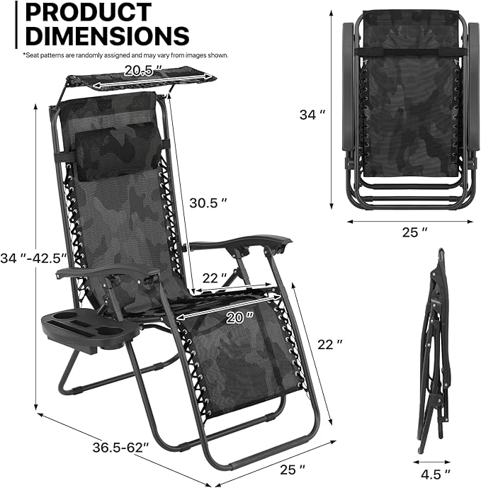 MoNiBloom Zero Gravity Chairs Set of 2, Patio Anti Gravity Recliners with Canopy Shade - Photo 3