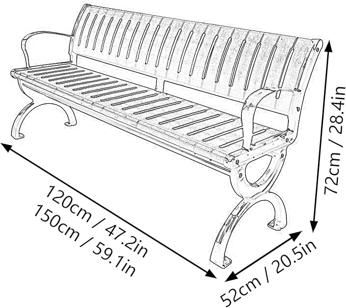 Metal Garden Benches for Outdoors Front Porch Chairs Weatherproof Patio Bench with Cast Aluminum Frame for Backyard, Deck, Lawn, Poolside, Outdoor Furniture(120 * 52 * 72cm)