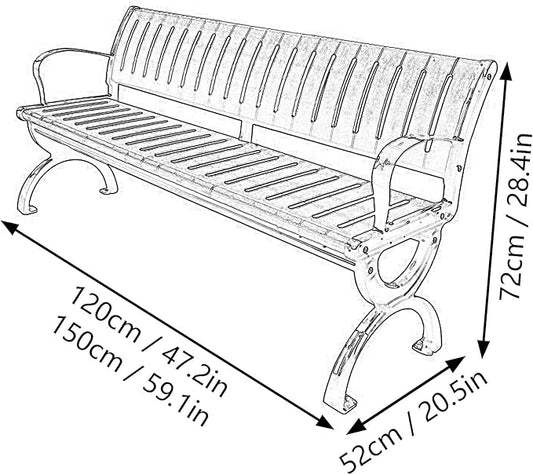Metal Garden Benches for Outdoors Front Porch Chairs Weatherproof Patio Bench with Cast Aluminum Frame for Backyard, Deck, Lawn, Poolside, Outdoor Furniture(120 * 52 * 72cm)