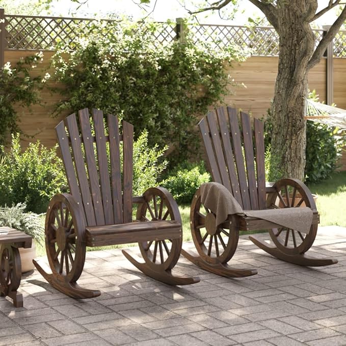 Rocking Adirondack Chair Set of 2 Burnt Look Wood Solid Fir Wood Outdoor Furniture Outdoor Chairs for Indoor Tavern
