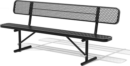 96" Metal Park Benches for Outside - Black Outdoor Benches Heavy Duty Garden Weatherproof Bench with Backrest, Buddy Bench for Schools,Commercial Benches for Shopping Mall, Store, Yard, Patio