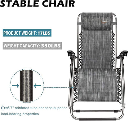 VINGLI Upgraded Zero Gravity Chair Set of 2 Lounge Outdoor Chairs with Trays and Pillows, Folding Patio Recliner Chairs for Backyard Poolside Garden