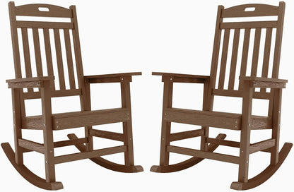 YEFU Outdoor Rocking Chairs Set of 2: Porch Rocking Chairs-Outdoor Patio Rockings Chair-Oversized Rocker Chair-All Weather Poly Rocker Lawn Chair for Adult-Seat Area 22"x21"-Backrest Height 31"-Teak