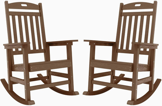 YEFU Outdoor Rocking Chairs Set of 2: Porch Rocking Chairs-Outdoor Patio Rockings Chair-Oversized Rocker Chair-All Weather Poly Rocker Lawn Chair for Adult-Seat Area 22"x21"-Backrest Height 31"-Teak