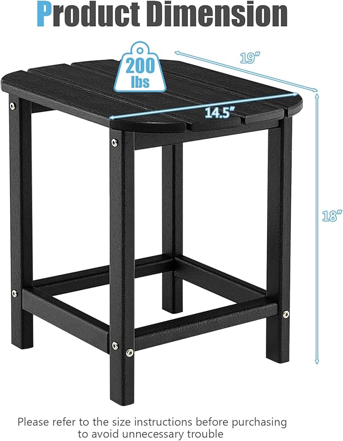 Giantex Side Table Outdoor Small Patio Table 18” Adirondack Table, Weather Resistant End Tables, Outside Square Tea Table for Patio, Backyard, Poolside, Garden, Balcony (1, Black)