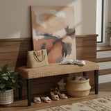 End of Bed Bench for Bedroom, 47" Entryway Bench with Solid Wood Acacia, Water Hyacinth Indoor Bench Seat - Photo 3