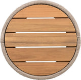 15" Outdoor Rustic Side Table, Rattan Rope & Acacia Wood End Table with Round Top & Iron Frame, Easy Assembly - Photo 4