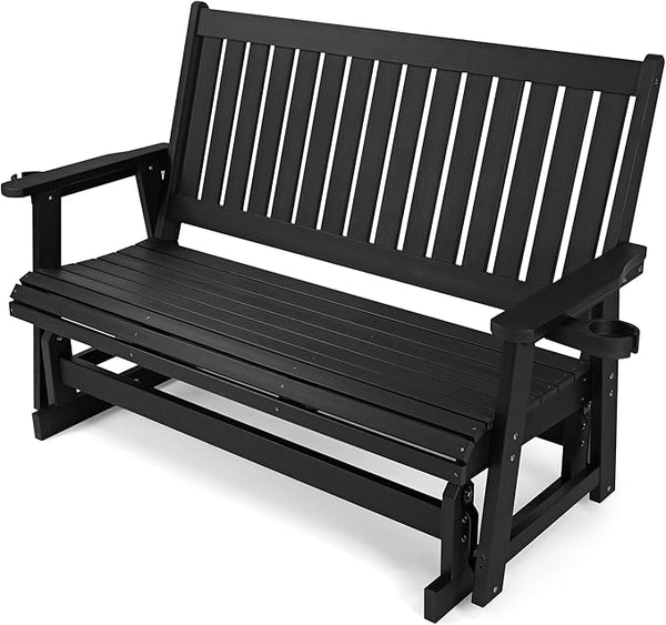 HIPS Patio Glider with Cup Holders, All-Weather Resistant, High Backrest and Deep Contoured Seat - Photo 1