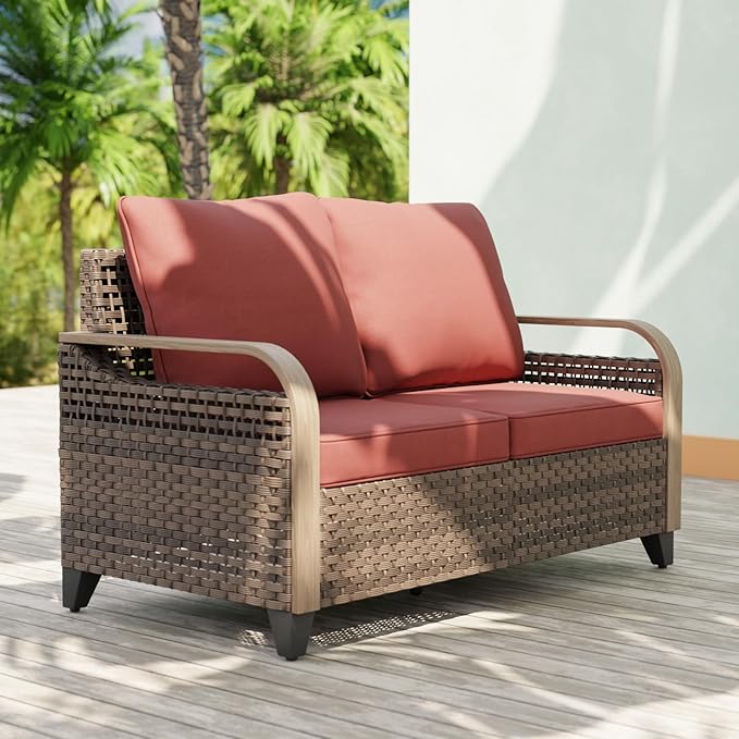 EAGLE PEAK Wicker Outdoor Patio Sofa Modern Rattan Patio Furniture Loveseat for Backyard Deck Porch Balcony - Photo 1