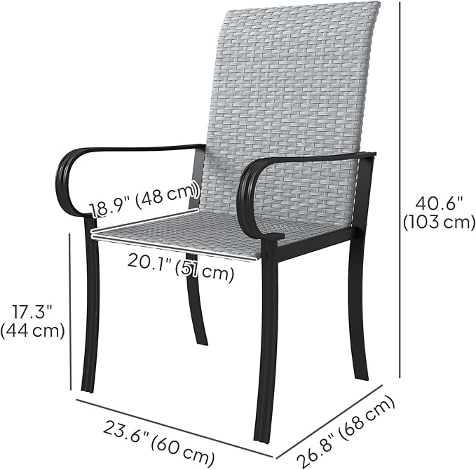 Outsunny Set of 4 Outdoor Wicker Dining Chairs, All-Weather Rattan Armchairs with Armrests, Steel Frame - Photo 3