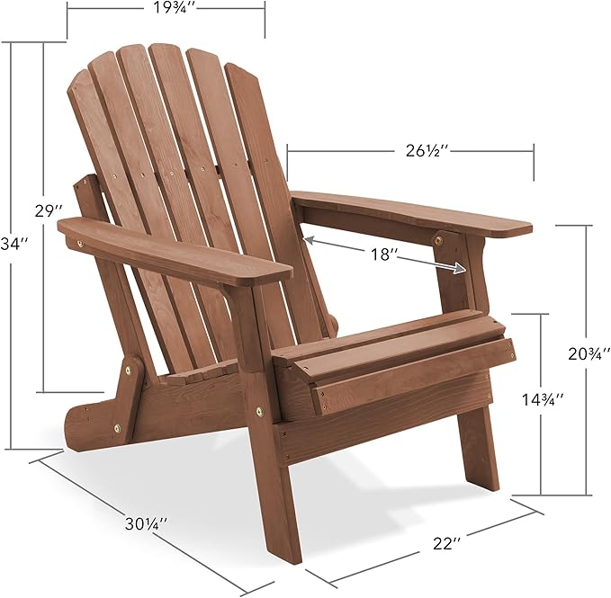 Casafield Oversized Folding Adirondack Chair, Cedar Wood Outdoor Fire Pit Lounge Chairs for Patio, Deck, Yard - Photo 2