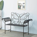 Small Outdoor Bench for Porch Metal Garden Benches with Butterflies Pattern Backrest and Armrests for Garden, Porch - Photo 2