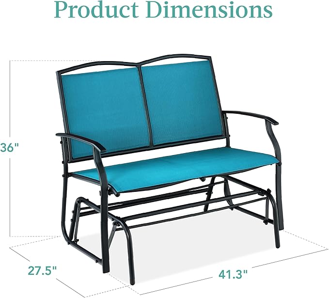 Best Choice Products 2-Person Outdoor Patio Swing Glider Steel Bench Loveseat Rocker for Deck, Porch w/Textilene Fabric - Photo 3
