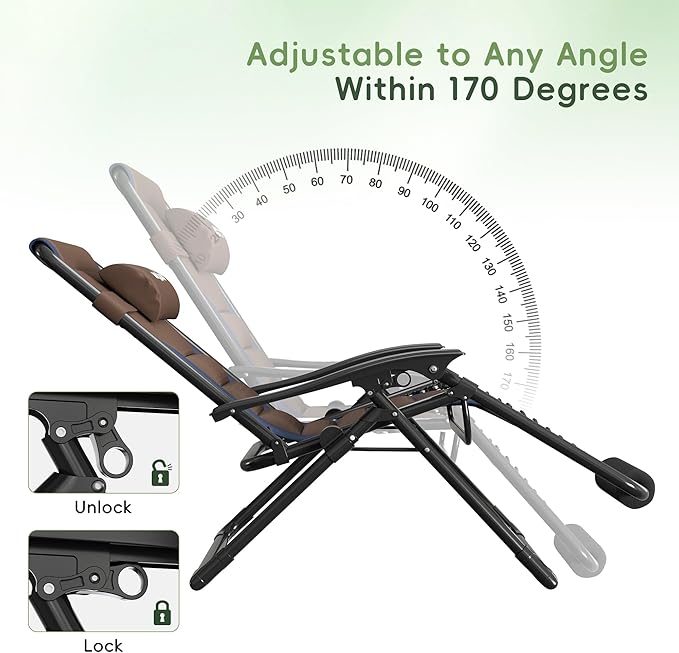 Amopatio Foldable Zero Gravity Chair, Oversized Outdoor Reclining Chair - Photo 5
