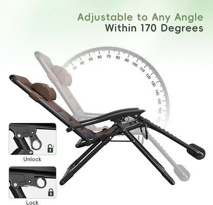 Amopatio Foldable Zero Gravity Chair, Oversized Outdoor Reclining Chair, 500LB Weight Capacity XLPatio Recliner with 0-170° Adjustable Backrest, Heavy Duty Lounge Chair with Cup Holder