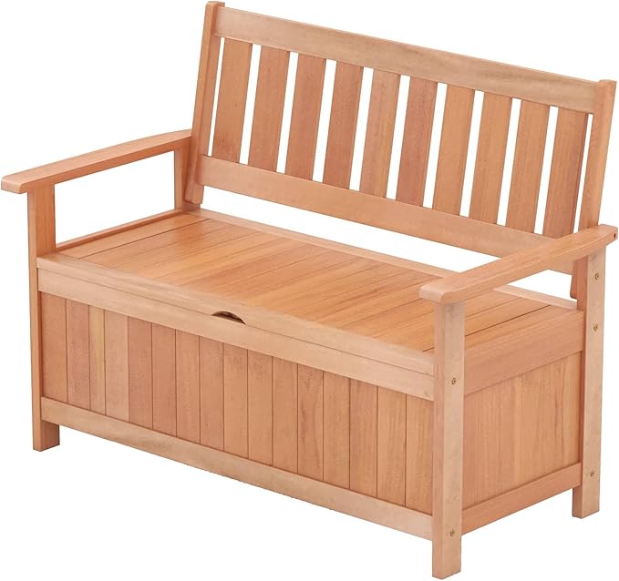 Tangkula 48 Inch Outdoor Wood Storage Bench Deck Box, Wooden Storage Loveseat with 34.2 Gal Inner Space - Photo 1