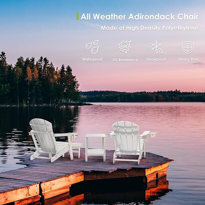 GREENVINES Adirondack-Chairs-with-Ottoman | Set of 2 | Folding | Retractable-Footrest | HDPE Plastic - Photo 5