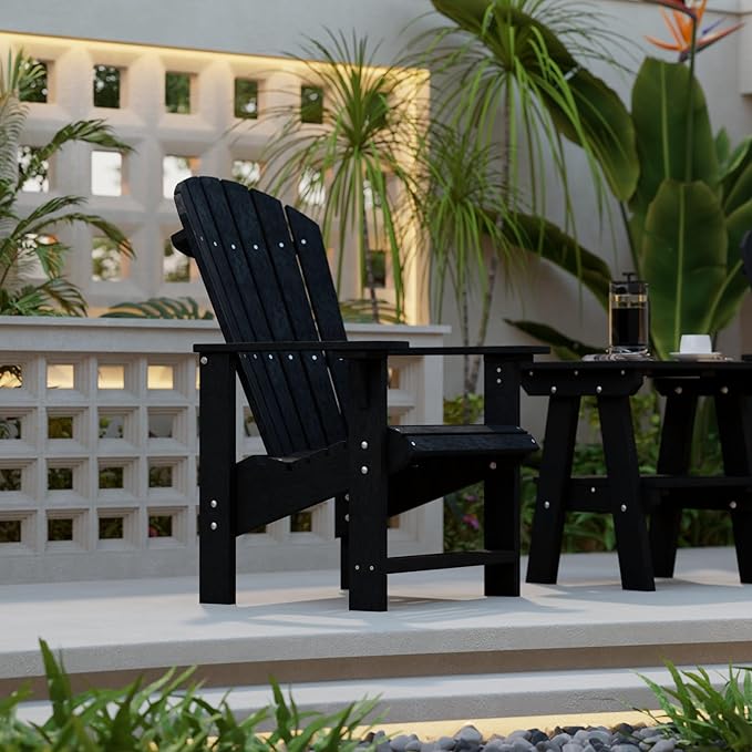 Wildridge Heritage Upright Adirondack Chair, Black - Outdoor All-Weather Poly Furniture for Patio, Deck, Yard