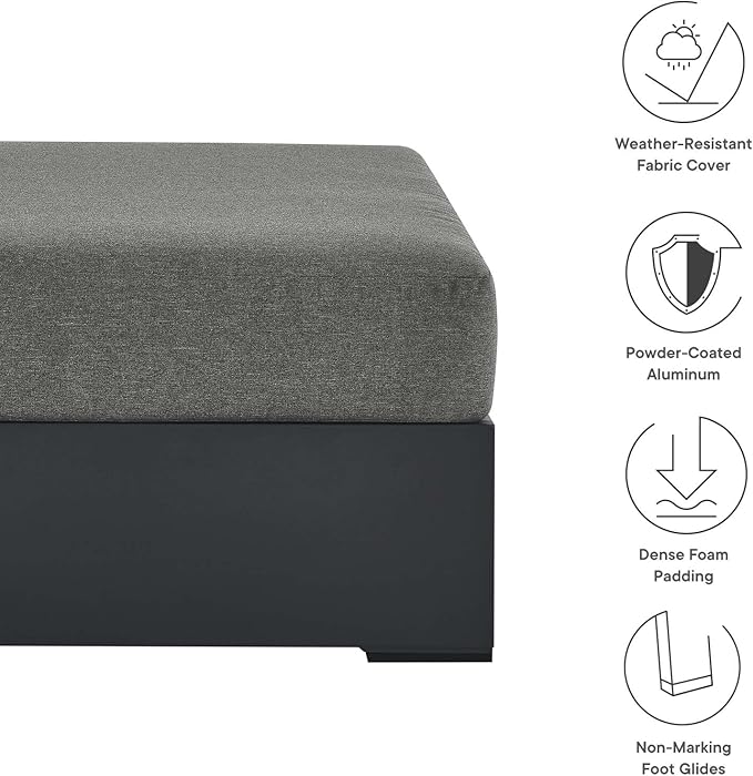 Modway Tahoe Aluminum Ottoman in Gray Charcoal with Weather-Resistant Cushion-Ideal as Outdoor Footstool - Photo 7