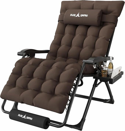 Amopatio Oversized Zero Gravity, 33in Reclining Camping Lounge Chair Upgraded Lock, Footrest, Cup Holder, Removable Cushion, Headrest Folding Patio Recliner