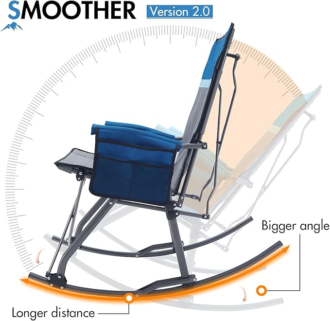 Portal Oversized Folding Rocking Camping Chair Portable Outdoor Rocker with High Back Hard Armrests Carry Bag, Supports 400 lbs, Padded Back, Grey&Blue,2Pack