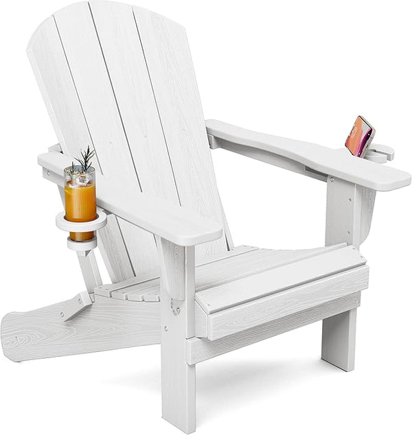 SERWALL Folding Adirondack Chair, Dual Cup Holders & All-Weather HDPE, Wood-Like Patio Chair for Backyard - Photo 1