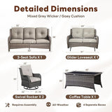 Belord 5 Piece Outdoor Wicker Furniture, Patio Swivel Rocking Chairs with Loveseat and 3 Seat Sofa - Photo 2