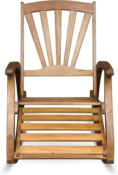 roomfitters Outdoor Wooden Rocking Chair with Slatted Back and Ergonomic Armrests, Classic Curved Base Design, Teak