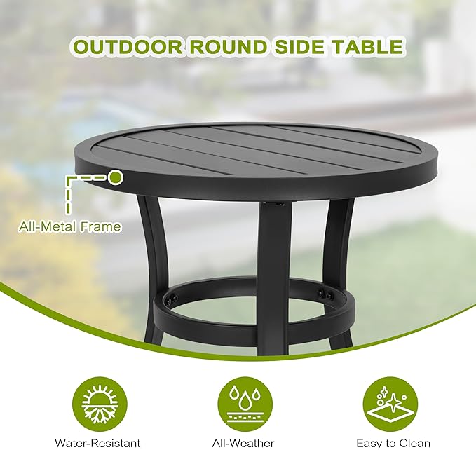 NUU GARDEN Metal Side Table, Weather Resistant 20" Patio Table, Outdoor Bistro Table, Outside End Table for Patio, Pool, Deck, Balcony, Porch, Outdoor or Indoor Use, Black