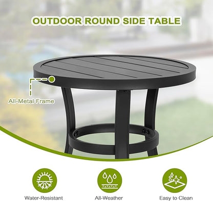 NUU GARDEN Metal Side Table, Weather Resistant 20" Patio Table, Outdoor Bistro Table, Outside End Table for Patio, Pool, Deck, Balcony, Porch, Outdoor or Indoor Use, Black