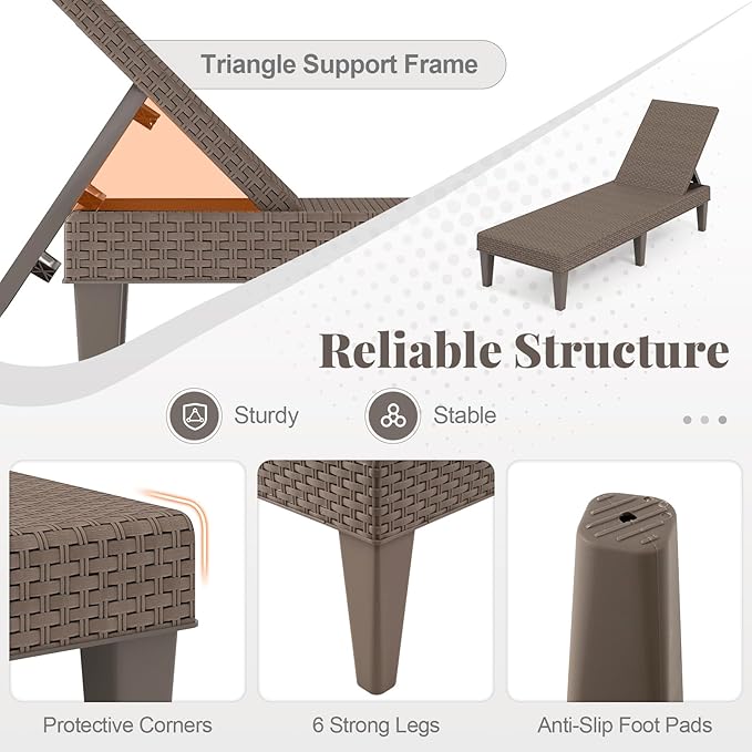 HAPPYGRILL Outdoor Chaise Lounge Chair Rattan Recliner Lounger with Removable Cushion & 3-Level Adjustable Backrest - Photo 8