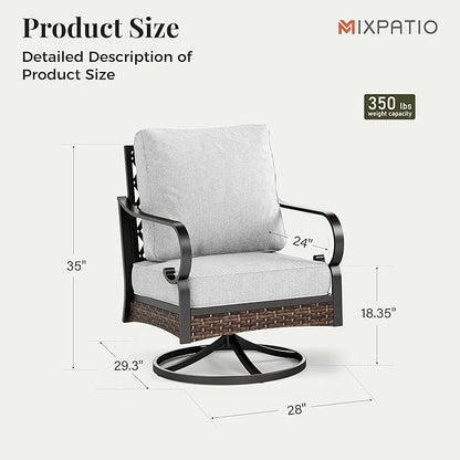 Patio Swivel Chairs Set of 2, Outdoor Sofa Chairs with Deep Seating and 5.75" Cushions, Steel Frame Porch Furniture for Lawn Backyard Deck, Light Grey