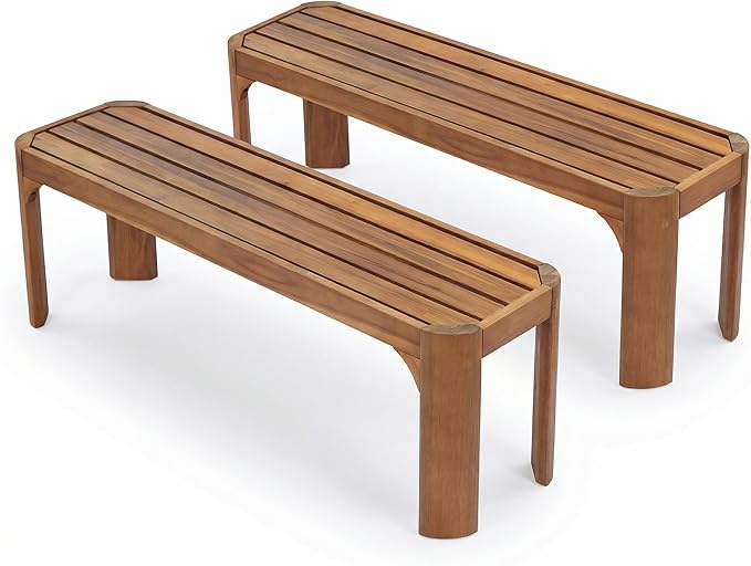 Christopher Knight Home Outdoor Acacia Wood Bench Set of 2, 57.25" Patio Benches, Slatted Garden Seating for 2–3 People, Solid Wood Entryway Bench for Backyard Porch Deck, Teak