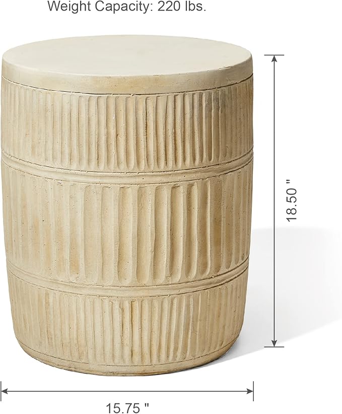Giltzhome Antique Decorative Garden Stool, 18.5" H Heavy Duty Textured Accent Table, End Side Table, Planter Stand for Garden Patio Lawn Home Indoor Outdoor, Cream White