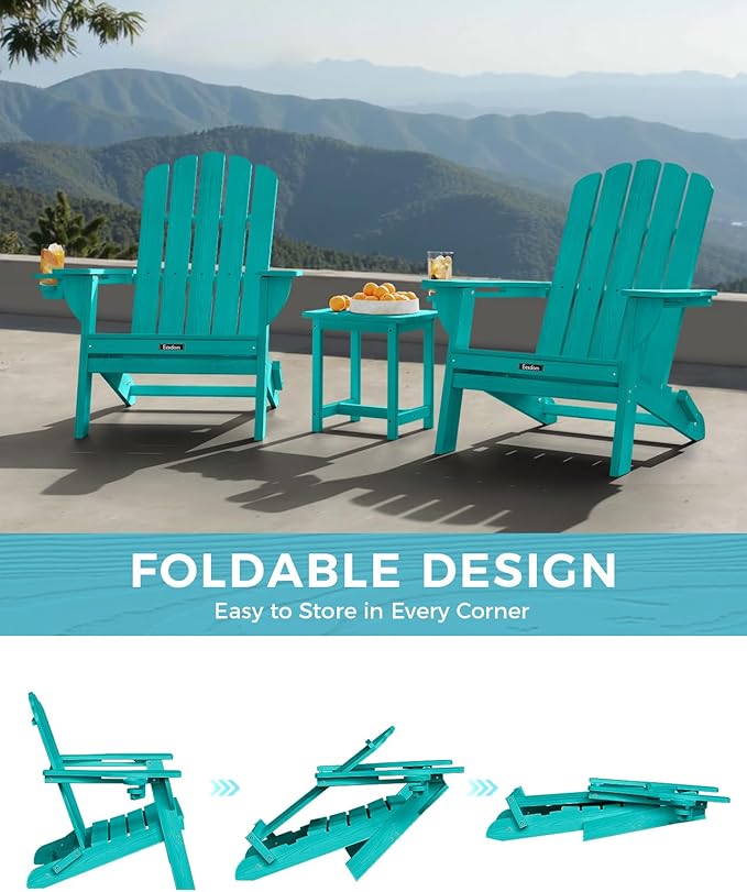Adirondack Chairs Set of 6, Fire Pit Chairs, Wood Texture Patio Chairs with 2 Cup Holder, Outdoor Lawn Chair, Lakeblue - Photo 8