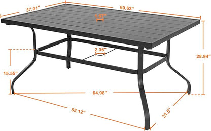 NUU GARDEN Outdoor 61" x 37" Rectangle Dining Table with 1.57" Umbrella Hole, 6-Person Steel Slat Outdoor Patio Table, for Patio, Garden, Backyard and Balcony, Black
