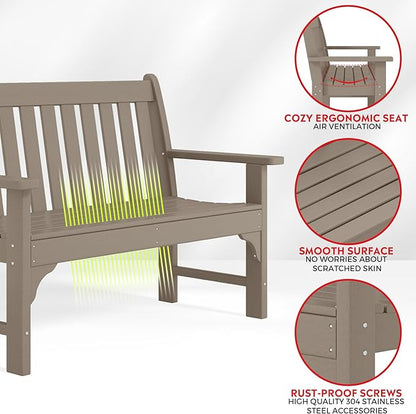 Costaelm Garden Bench, Farmhouse Park Front Porch for Entryway Bench Outdoor Seating Low Bench Patio Bench Outside/Indoor, Weathered Wood