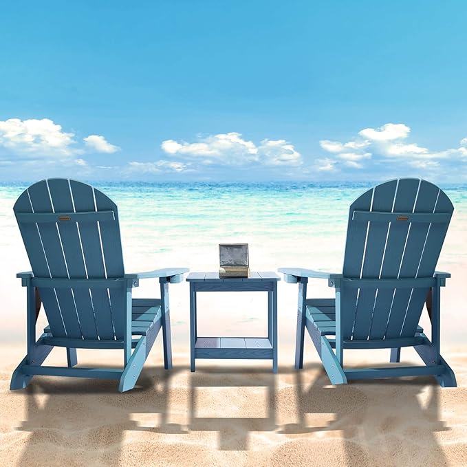 Adirondack Chairs Set of 2, All Weather Resistant Plastic Chairs with Cup Holder, 5 Easy Steps to Install, Outdoor Chairs for Patio, Garden, Backyard Deck, Lawn, Fire Pit - Lake Blue