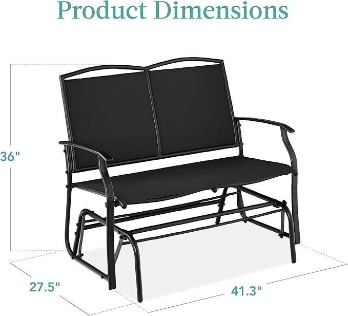 Best Choice Products 2-Person Outdoor Patio Swing Glider Steel Bench Loveseat Rocker for Deck, Porch w/Textilene Fabric - Photo 3