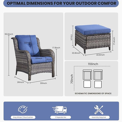 Belord Wicker Furniture 4 Pieces Outdoor Patio Furniture Set Patio Chairs with Ottomans Conversation Set for Porch Garden Deck Balcony Poolside