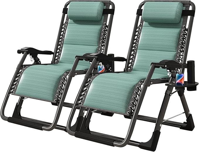NAIZEA Padded Zero Gravity Chair, Cooling Fabric Folding Outdoor Lounge Chairs - Photo 1