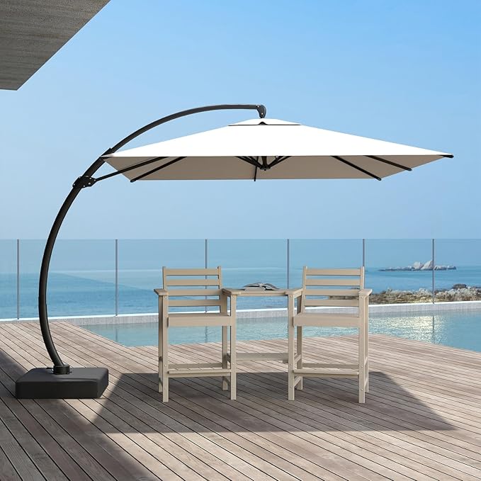 Tall HDPE Adirondack Bar Chairs Set of 2, Outdoor Balcony Bar-Height Chairs with Extra-Large Side Trays & 2" Umbrella Hole, All-Weather Patio Stools for Porch, Deck, Garden (White, 2chair)