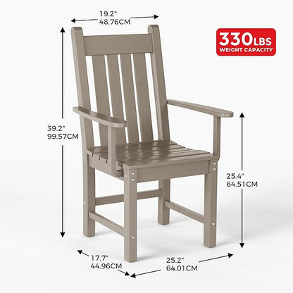 Costaelm Patio Dining Chairs, Plastic Outdoor Adirondack Chair with Arm, HDPE Poly Lumber, Waterproof Restaurant Bistro Dining Chair for Outside Porch Backyard Garden, Weathered Wood