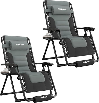 UDPATIO Zero Gravity Chair Oversized Outdoor Anti Gravity Chairs Indoor Patio Lounge Folding Adjustable Chair with Cup Holder, Foot Pad & Padded Headrest, Supports 500lbs (2, Black/Gray, 29in)