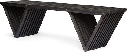 Outdoor Bench - Acacia Wood with Geometric Triangular Design and Open Slat Paneling - Perfect for Modern Outdoor Décor - for Your Patio, Garden, or Deck, Dark Gray