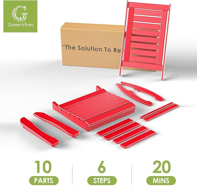 GREENVINES Outdoor Rocking Chairs | Set of 4 | Porch Rocker | HDPE Plastic | Red | Oversized Rockers | High Back | Big & Tall | Ladder Back | for Patio Outside Backyard Balcony Garden