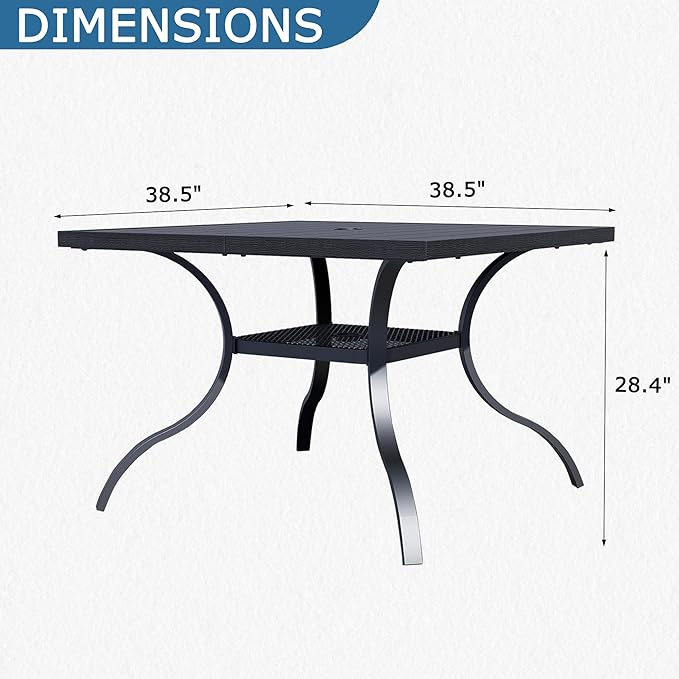 38" Square Patio Dining Table for 4, All-Weather Patio Table with Umbrella Hole - Photo 2