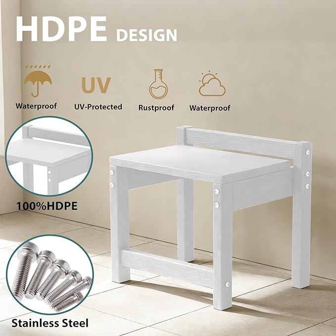 Stackable HDPE Foot Stool - All-Weather Indoor/Outdoor Seating for Patio, Living Room & Bathroom, Waterproof Windproof Heavy-Duty High-Density PE Step Stool, 2 Sets, White